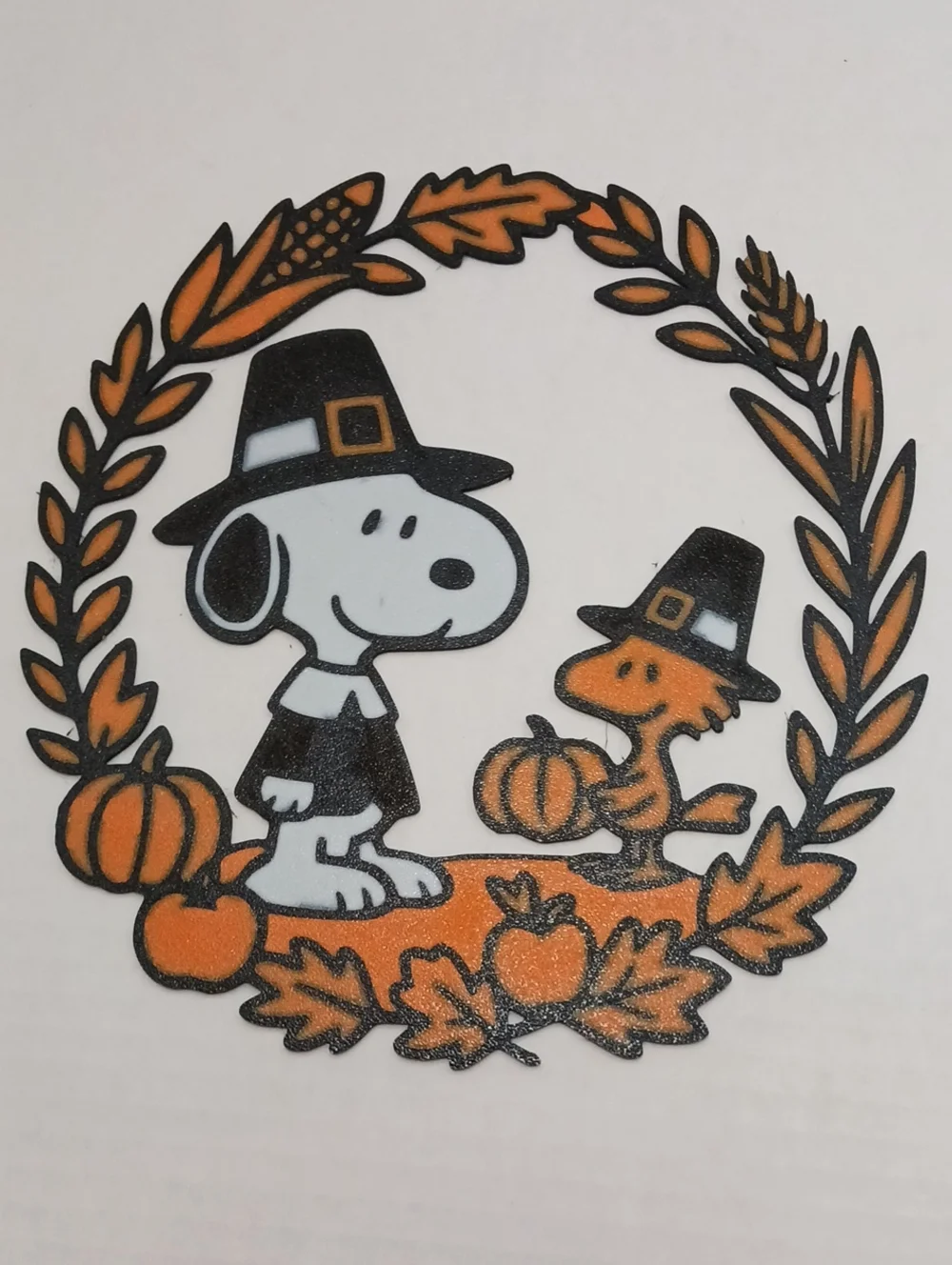 Snoopy & Woodstock Thanksgiving Window Decal - Orange and Black